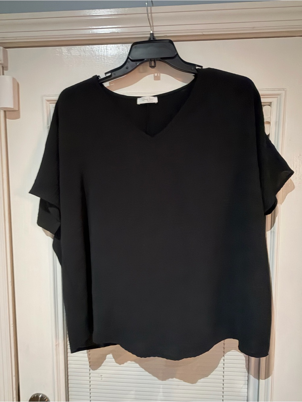 Black V-Neck Short Sleeve Women's Top